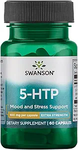 Swanson Extra Strength 5-HTP - Supplément de soutien au sommeil naturel pour les adultes - favorise le bien-être émotionnel et le soutien de l'humeur avec des ingrédients naturels - (60 capsules, 100mg chacune)