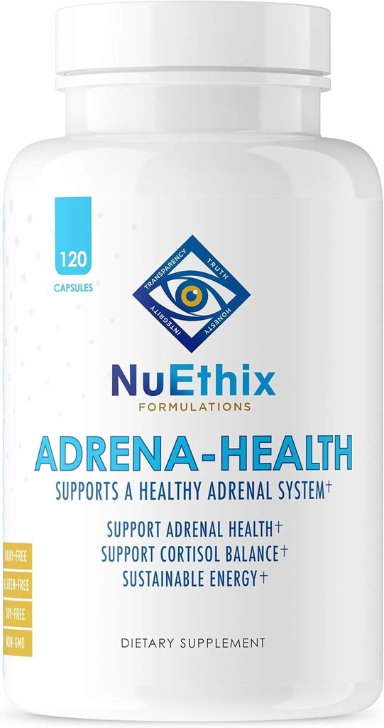 NuEthix Formules Adréna-Supplément diététique, Soutien Cortisol Santé, Niveaux d'énergie, Modération de l'humeur, Suppléments de soutien adrénal pour les femmes et les hommes, Supplément Fatigue - 120 Capsules