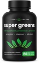 NutraChamps Capsules Super Verts Organiques - Alfalfa, Spiruline, Chlorella et plus - Mélanges Antioxydants, Enzymes Digestifs et Probiotiques - 150 Capsules Super aliments Verts