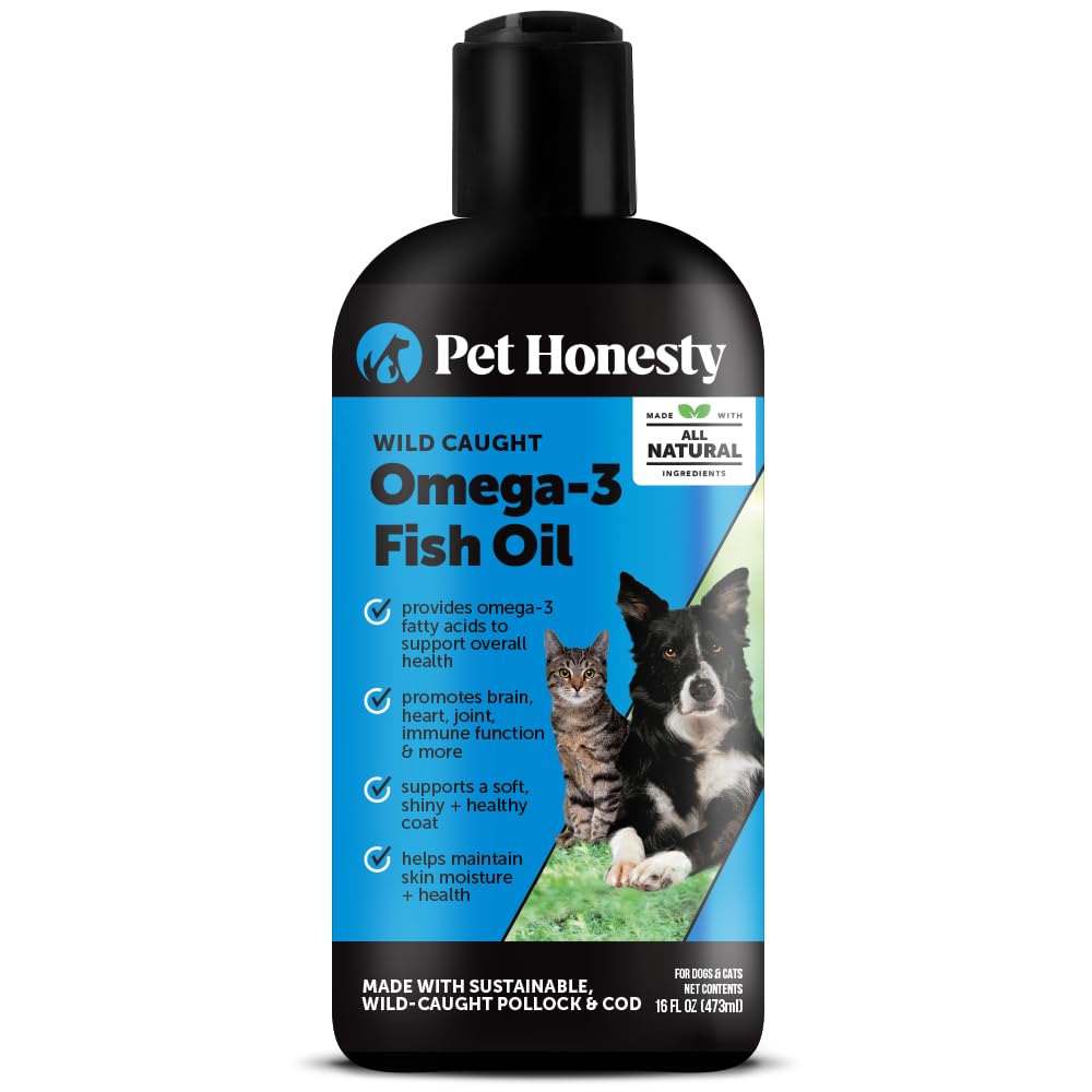 Huile de poisson Omega 3 pour les chats et les chiens (16oz), huile de poisson Omega 3 pour les chiens, supplément pour la peau et le manteau, soutient Shedding, peau et manteau, immunité, articulations, cerveau et coeur, EPA + DHA
