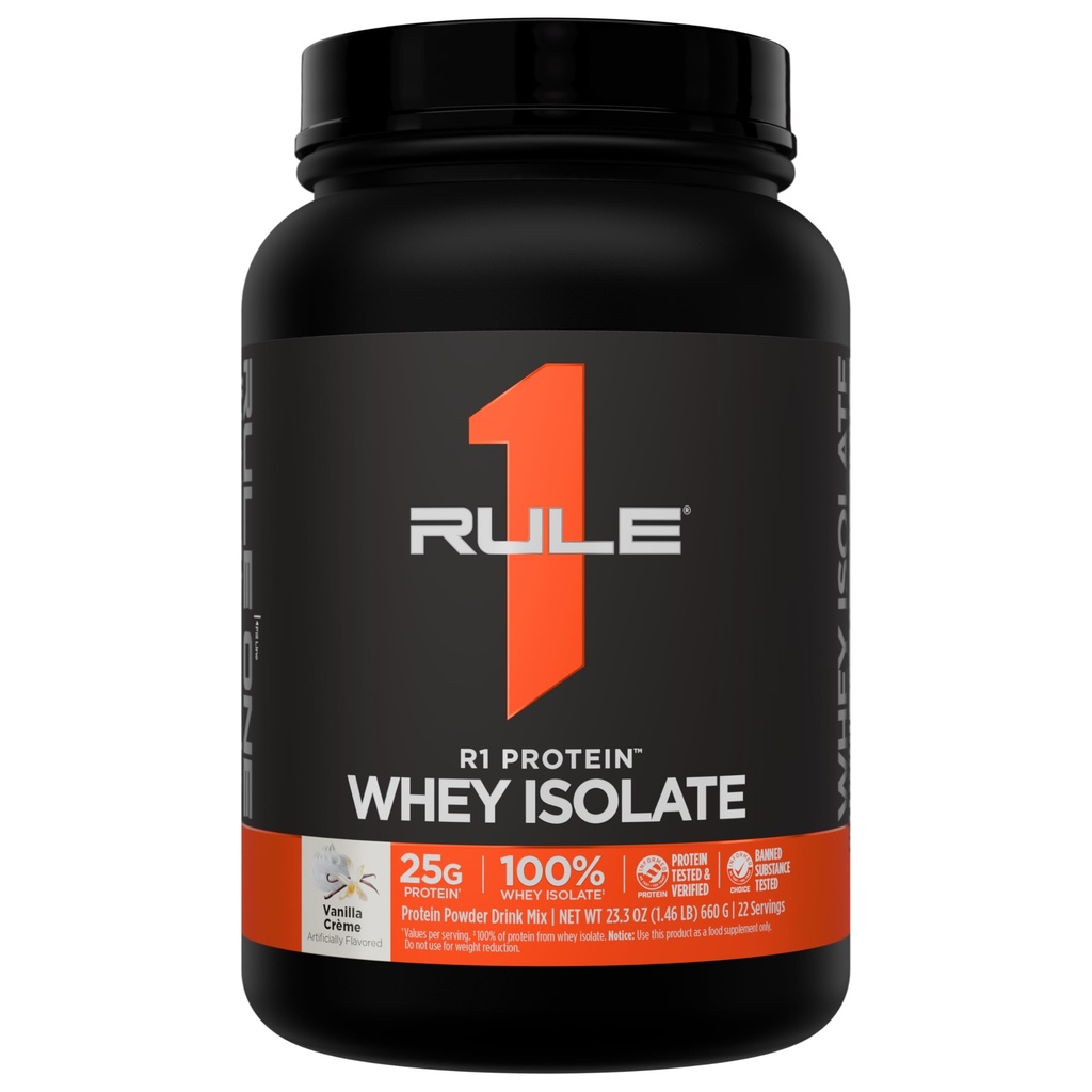 Rule 1 Proteins R1 Protein Whey Isolate, Vanilla Créme, 22 Servings | 25g of Protein from Whey Isolates and Hydrolysate isolates for Workout Recovery and anytime use