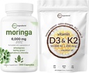 Micro-ingrédients Vitamine D3 10 000iu + K2 200mcg Huile de coco Softgels & Moringa Oleifera 6 000mg Équivalent 300 Capsules Bundle 2 Pack