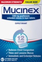 Mucinex 12 Hour Maximum Strength 1200 mg Guaifenesin Extended-Release Tablets for Excess Mucus Relief, Expectorant Aids Excess Mucus Removal, Chest Congestion Relief, 42 Tablets
