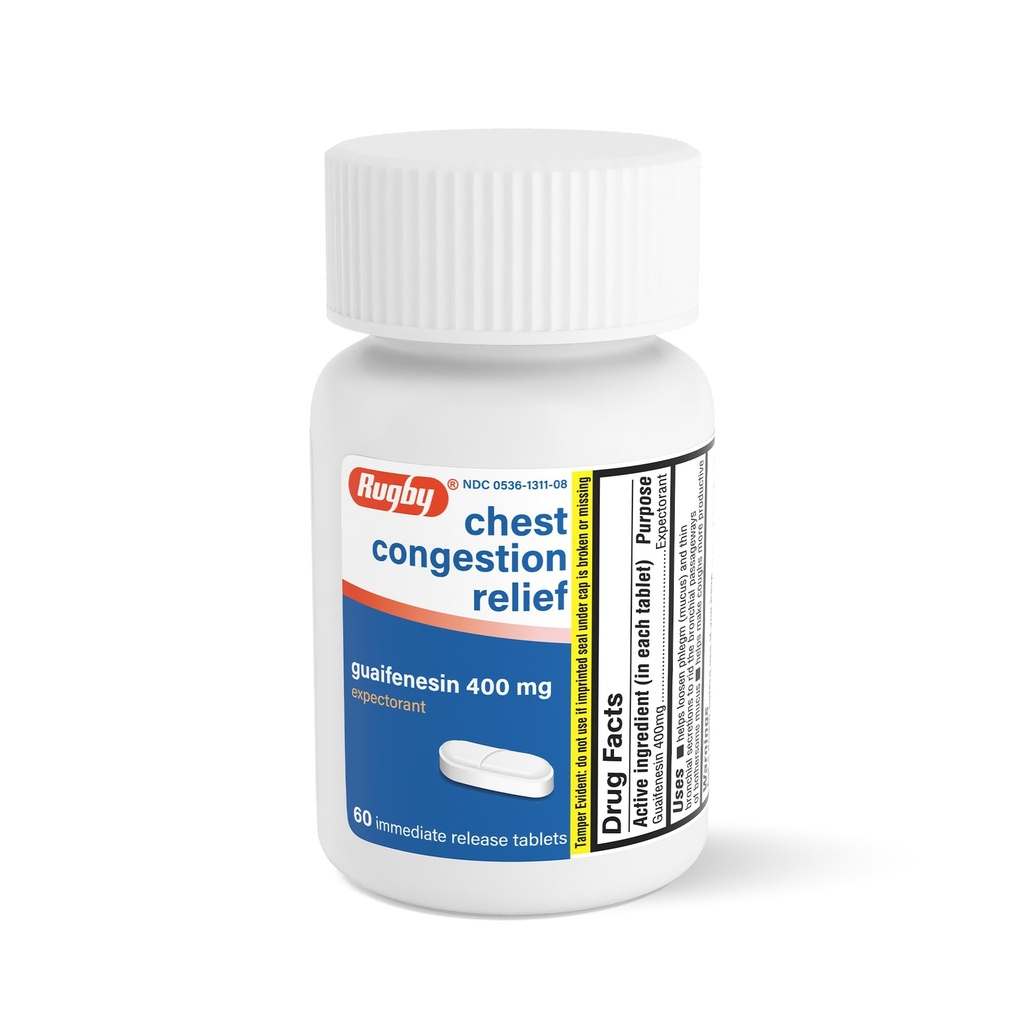 Rugby Chest Congestion Relief - Guaifenesin 400 Mg - Expectorant - 60 Immediate Release Tablets