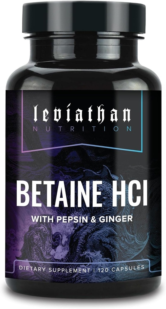 Leviathan Betaine HCl avec Pepsin & Ginger - Supplément enzymatiques digestifs pour l'aide et le soutien à la digestion, l'acide stomach et l'absorption des nutriments