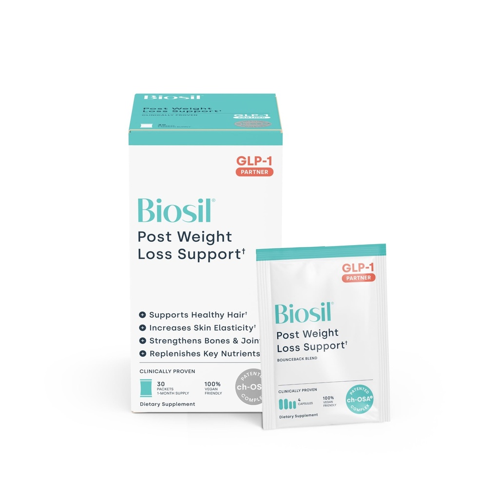 Biosil Post Weight Loss Support: BounceBack Blend - 30 Packets - GLP-1 Partner with Patented ch-OSA - Strengthens Bones, Joints & Nails - 1-Month Supply
