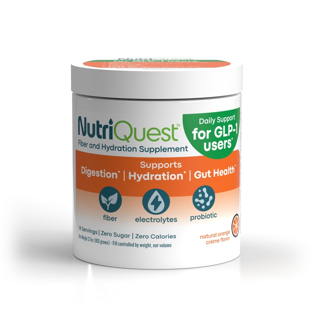 Daily GLP-1 Supplement for Digestion, Hydration, Gut Health Support with Fiber, Electrolytes, Prebiotics and Probiotics, Zero Calories or Sugar, Natural Orange Crème Flavor, 2-Week Supply