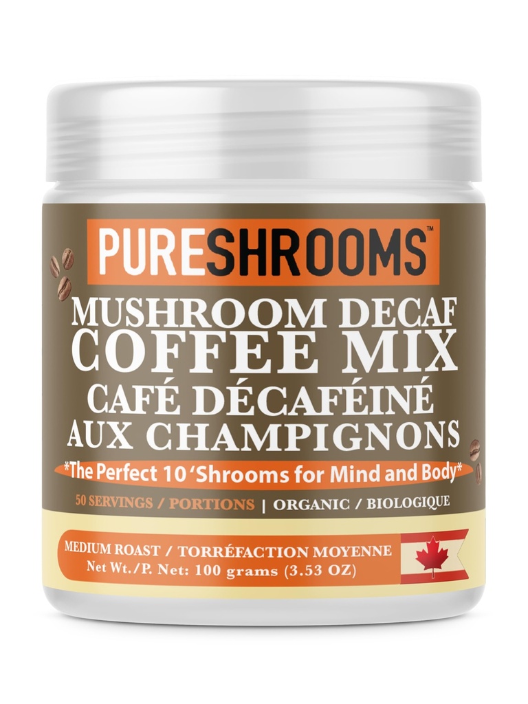 PureShrooms Organic Decaf Instant Mushroom Coffee | 10‑Mushroom Superblend with Arabica, Lion’s Mane, Reishi, Cordyceps, Chaga & More – 50 Servings, Vegan & Gluten‑Free - 100g (3.53oz)