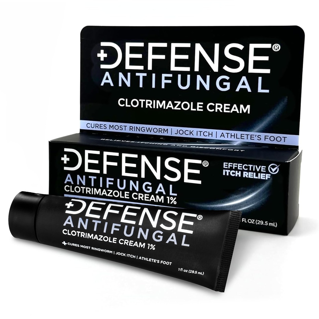 Defense Clotrimazole Antifungal Cream | Jock Itch, Athlete's Foot, Ringworm Treatment | Medicated Itch Relief Anti Fungal Cream for Skin and Foot Fungus