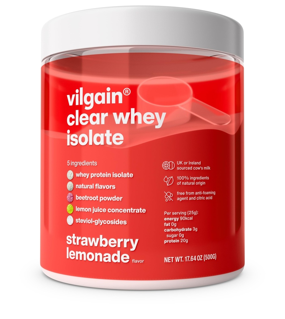 Clear Whey Isolate, Fresh Fruity Protein Flavour, Sweetened with Stevia, Over 85% Protein, Natural Ingredients, No Artificial Flavours and Dyes (17.64 oz) (Strawberry Lemonade)