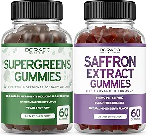 Supergreens Gummies (60 Count) - Superfood pour l'immunité Support pour adultes et suppléments de safran (60 Gummies) Sans sucre 5 en 1 Formule avancée - Non OGM - Non OGM, Vegan Safe & USA Made