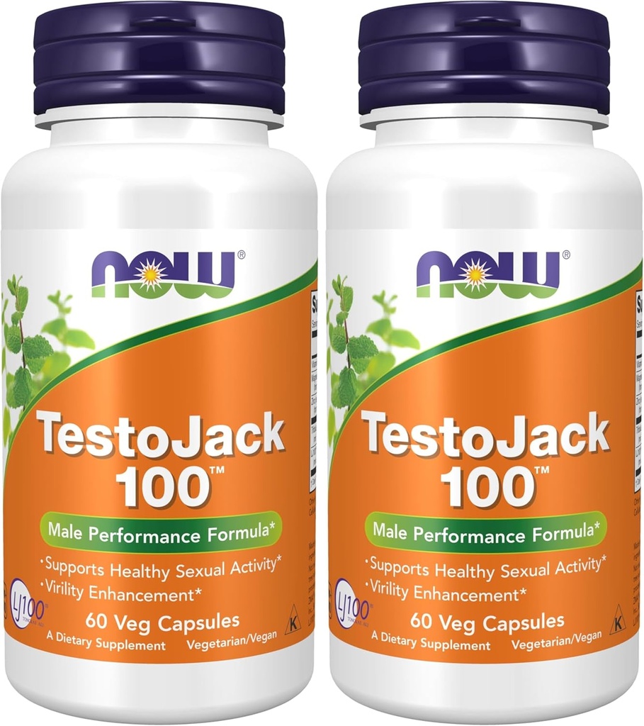MAINTENANT Suppléments, TestoJackTM 100 avec LJ100®, un extrait standardisé Potent de Tongkat Ali (Eurycoma longifolia), Tribulus et ZMA®, 60 capsules veg (paquet de 2)