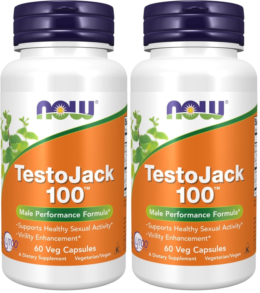 MAINTENANT Suppléments, TestoJackTM 100 avec LJ100®, un extrait standardisé Potent de Tongkat Ali (Eurycoma longifolia), Tribulus et ZMA®, 60 capsules veg (paquet de 2)