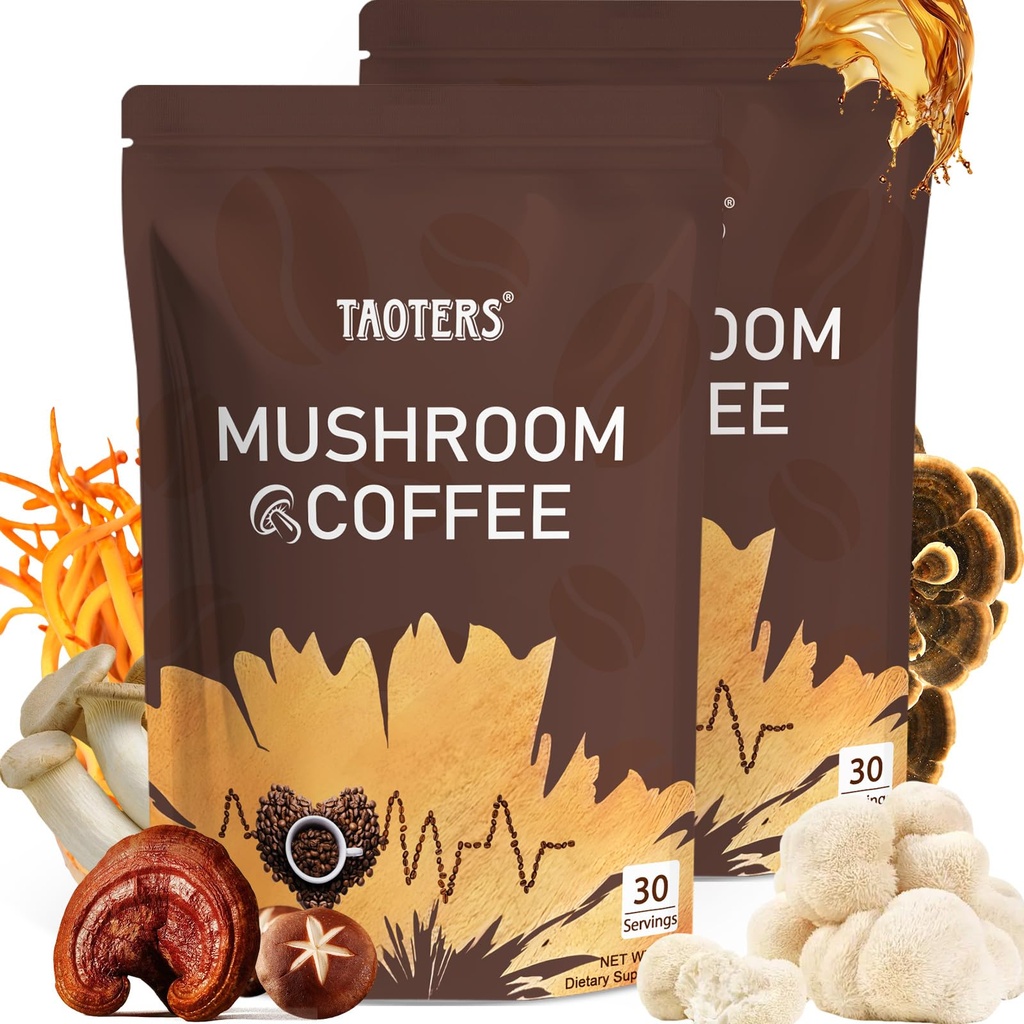 Mushroom Coffee | Enhanced Focus, Boosted Immunity, Improved Energy | 6 Adaptogenic Mushrooms: Cordyceps, Reishi, King Trumpet, Shiitake, Lion's Mane & Turkey Tail | 2 Pack
