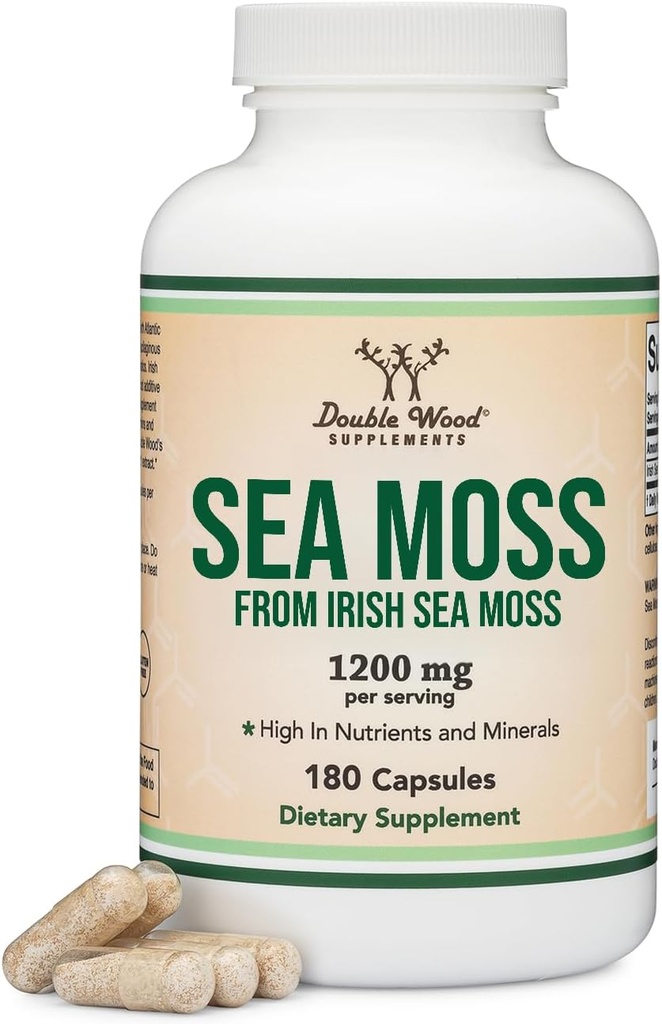 Capsules de mousse de mer d'Irlande, extrait de gel de mousse de mer plus potent que de mousse de mer (180 comte, 1 200mg par portion) (du Chondrus cru et sauvage Crispus)