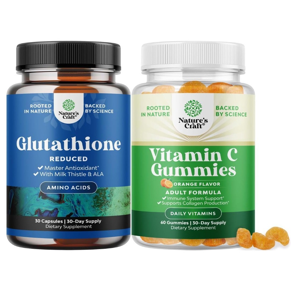 Ensemble de supplément réduit de glutathion avec chardon de lait - 500 mg par portion de glutathion pur L et de vitamine C à mâcher pour les adultes - Acide ascorbique Booster naturel d'immuno-mousse et remède à froid