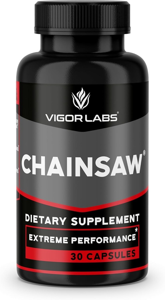 Chainsaw by Vigor Labs (30 capsules), soutient la fermeté, l'endurance et l'endurance, complément alimentaire pour stimuler le flux sanguin (Fabriqué aux États-Unis)