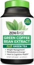 Zenwise Health EGCG Capsules d'extrait de thé vert avec extrait de haricot de café - 50% EGCG + 98% Supplément de polyphénols - Pilules de thé vert pour le soutien de la peau et du cœur + Santé cérébrale et de la mémoire - 60 Compte