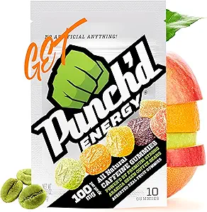 Punch'd Energy, Tous les Gommies de caféine naturels, 10 Gommies = 100mg de caféine par emballage (boîte de 10) Label propre, Chews d'énergie de café vert, Ultra faible glycémique, Faible calories, Vitamine C
