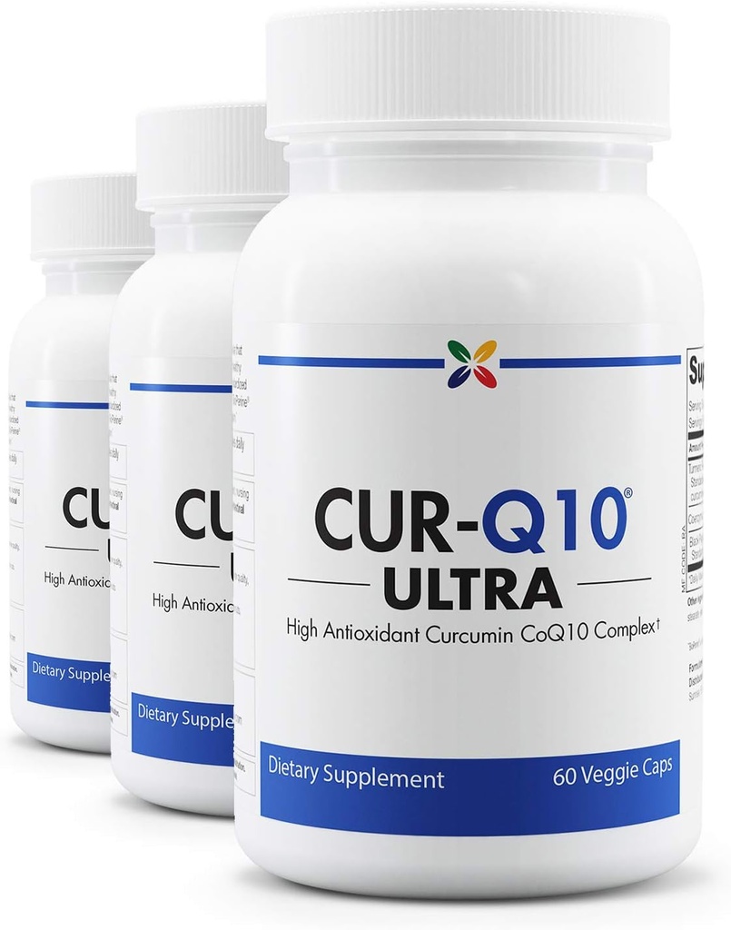 Stop Aging Now - CUR-Q10 Ultra Complex - Curcumin2K & MAX-Q10 - Santé du cerveau et du coeur, antioxydants, soutien de l'humeur et soutien de santé conjoint - Pepper noir et curcuma, CoQ10 - 60 Vcaps (3 Pack)