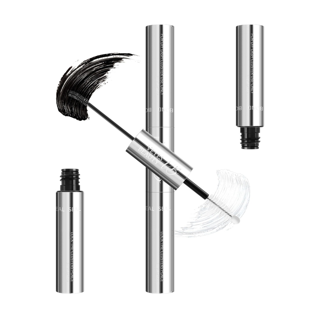 VEYESBEAUTY Lash Bond and Seal Waterproof 2 in 1 Cluster Lash Glue for Eyelash Extensions Long Lasting Strong Hold Individual Eyelash Glue for DIY Lash Extensions Self Use at Home 7ml+7ml