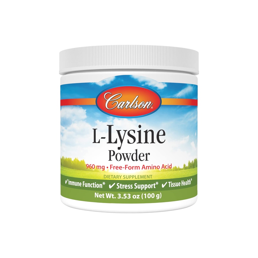 Carlson - Poudre de L-Lysine, acide amino de forme libre, 960 mg, soutient le développement sain des tissus et des muscles, 3,53 oz (100 g)