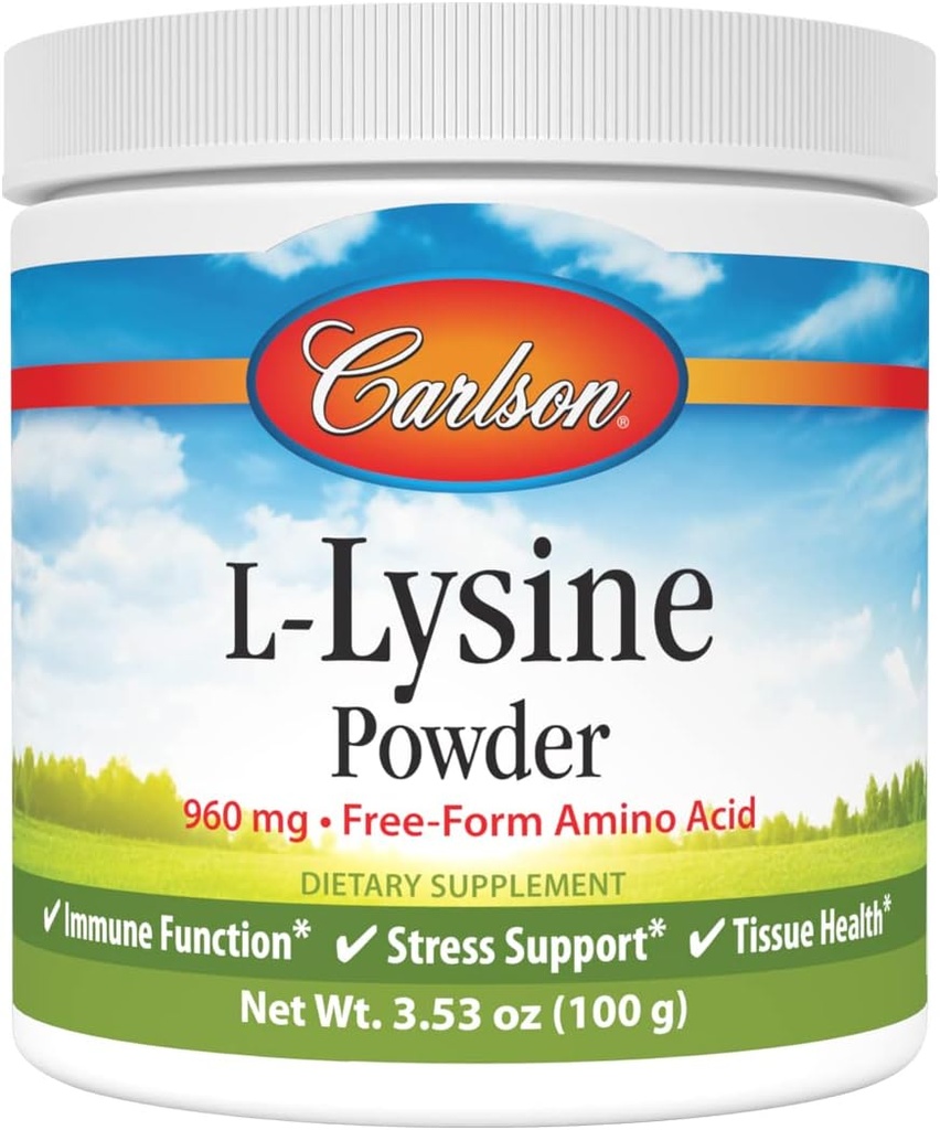 Carlson - Poudre de L-Lysine, acide amino de forme libre, 960 mg, soutient le développement sain des tissus et des muscles, 3,53 oz (100 g)