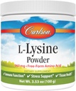 Carlson - Poudre de L-Lysine, acide amino de forme libre, 960 mg, soutient le développement sain des tissus et des muscles, 3,53 oz (100 g)