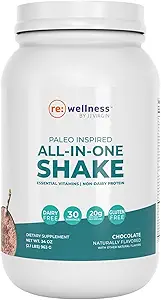 Reignite Wellness by JJ Virgin ► Chocolate Paleo-Inspired All-in-One Shake ► Sans gluten + Poudre de protéines sans lait ► Contient 20G de protéines de boeuf avec des vitamines, des minéraux, des acides aminés