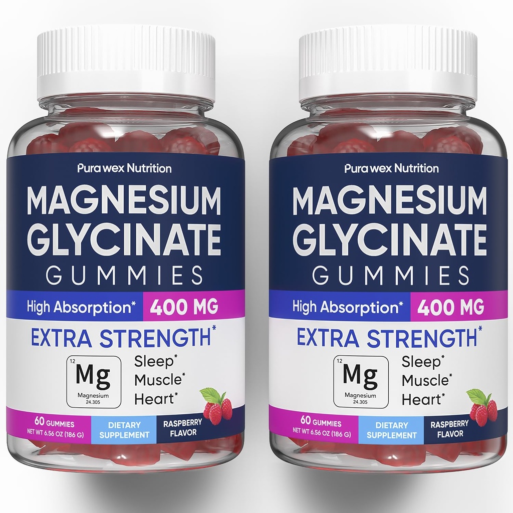 Magnesium Glycinate Gummies 400mg Extra Strength, 2-Pack (120 Count) - High Absorption Supplement, Muscle Support & Relaxation for Adults, Kids, Women & Men, Sugar-Free, Vegan, 4-Month Supply