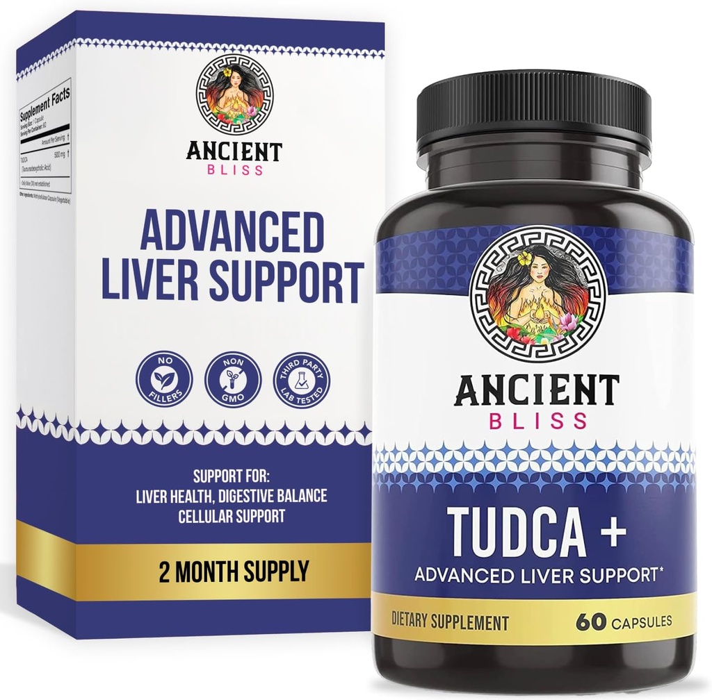 Tudca 500mg, 60 Capsules (Acide Tauroursodeoxycholique)- Sels de bile Supplément de soutien du foie, Goût naturel amer- Végétalien, Non OGM, Capsules sans gluten par Bliss antique