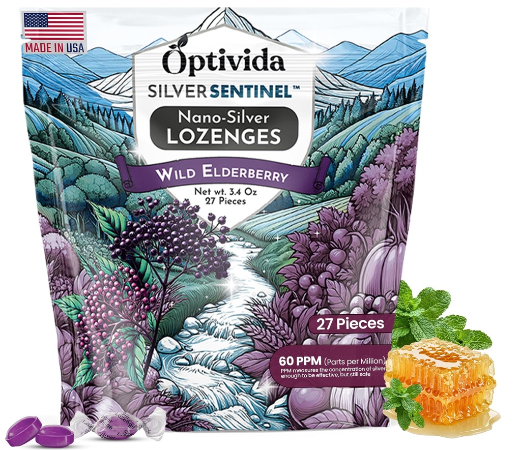 Nano Colloidal Silver Lozenges Elderberry & Peppermint Oil - 60 PPM - 27 ct