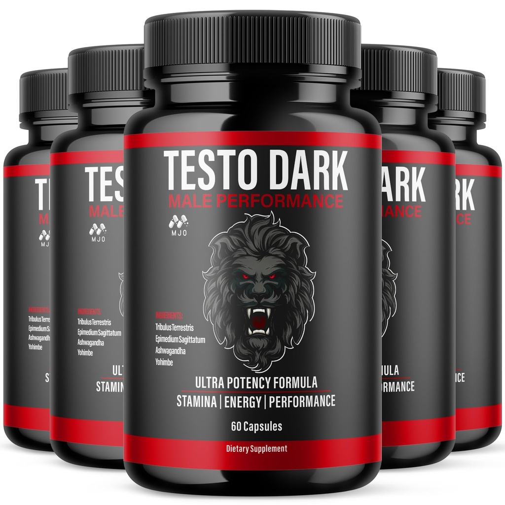 (5 Pack) Testo Dark Capsules, Official TestoDark Pills with All Natural Ingredients, Advanced Overall Health & Wellness Vitamin Supplement Formula for Max Strength Multivitamin Support (300 Capsules)