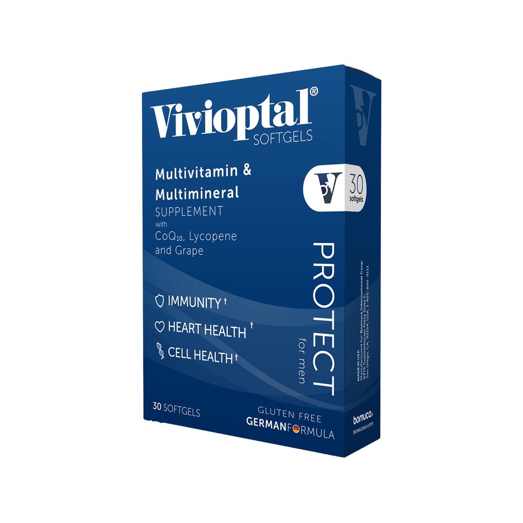 Vivioptal for Men, 30 Capsules, CoQ10, Lycopene & Resveratrol, Multivitamin & Multimineral, Gluten Free, German Formula