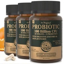Probiotiques biologiques pour les femmes et les hommes, 100 milliards de CFU Probiotique pour la santé digestive, Gut et immunitaire - avec prébiotiques, bioflavonoïdes et enzymes digestives, 35 souches Probiotiques bruts Supplément, 180 capsules