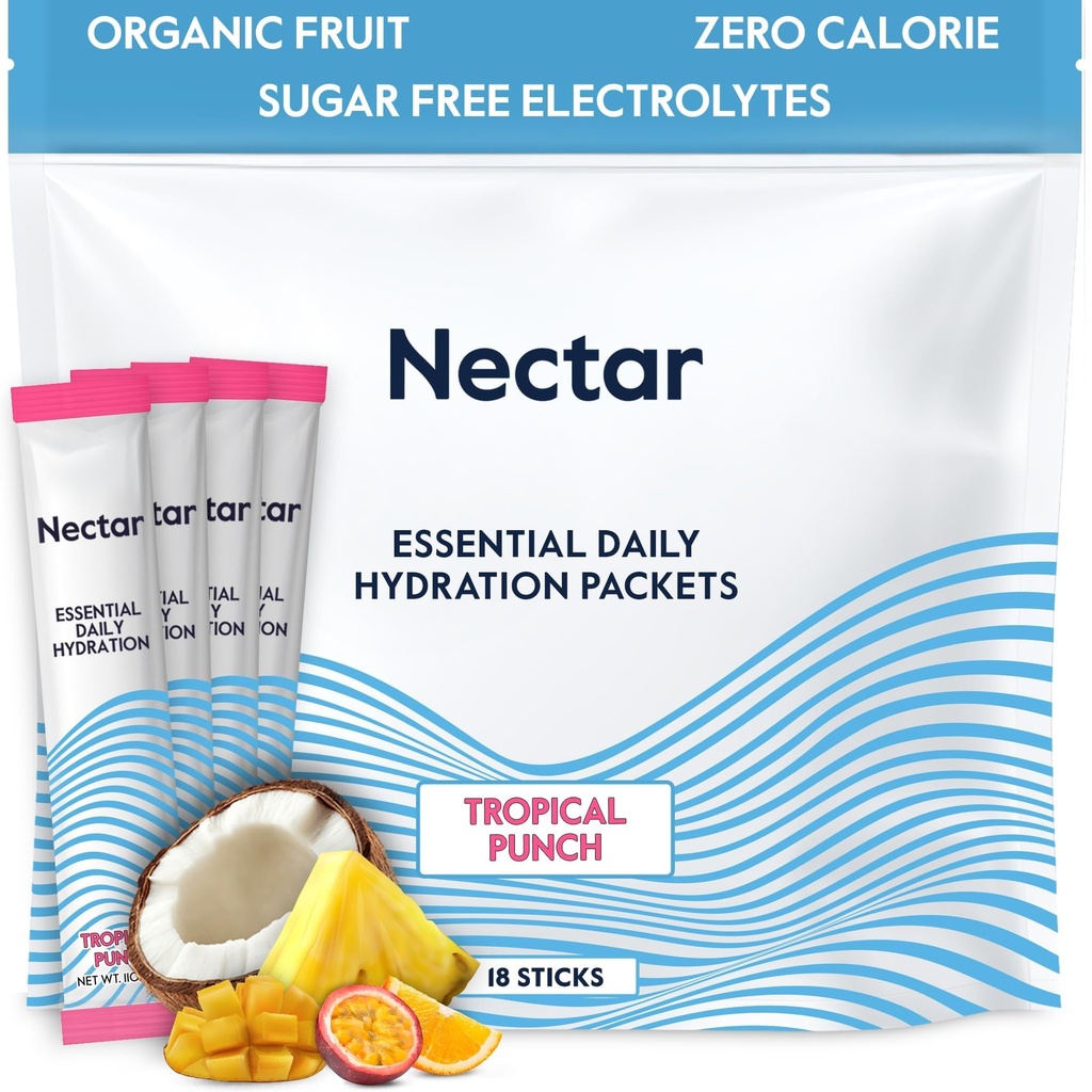 Nectar Hydration Packets - Electrolytes Powder Packets - Sugar Free & 0 Calorie - Organic Fruit Liquid Daily IV for Dehydration Relief & Rapid Rehydration (Fruit Punch 30 Pack)