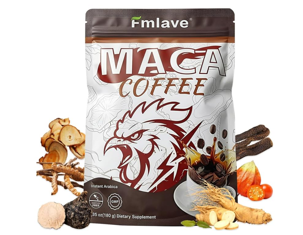 Maca Coffee, Energy Boost Coffee Powder with Maca Root, Cistanche Tubulosa, Tongkat Ali, Ginseng, Cordyceps, Ashwagandha For Energy & Focus, Instant Maca Energy Coffee 180g
