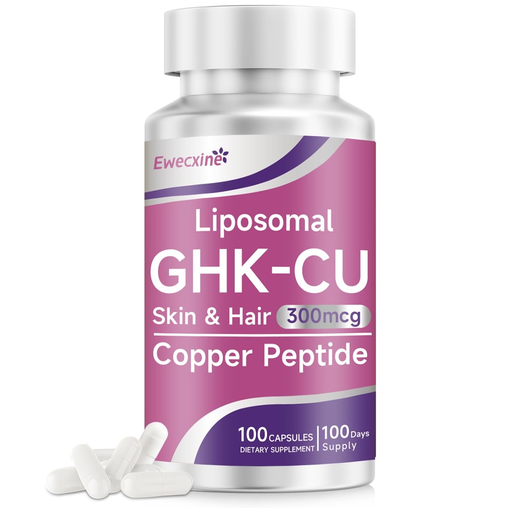 GHK-Cu Copper Peptide Supplement, 300 mcg per Serving, Liposomal Formula, 100 Vegan Capsules – Beauty Support Matrix with Biotin, Phytoceramides & Herbal Blend