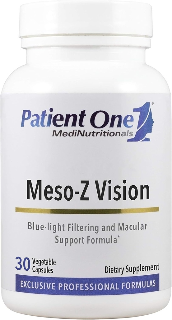 Patient One Meso-Z Vision: Supplément pour soutenir la santé des yeux et le filtrage de la lumière bleue avec Lutéine, Zeaxanthin et Meso-Zeaxanthin.