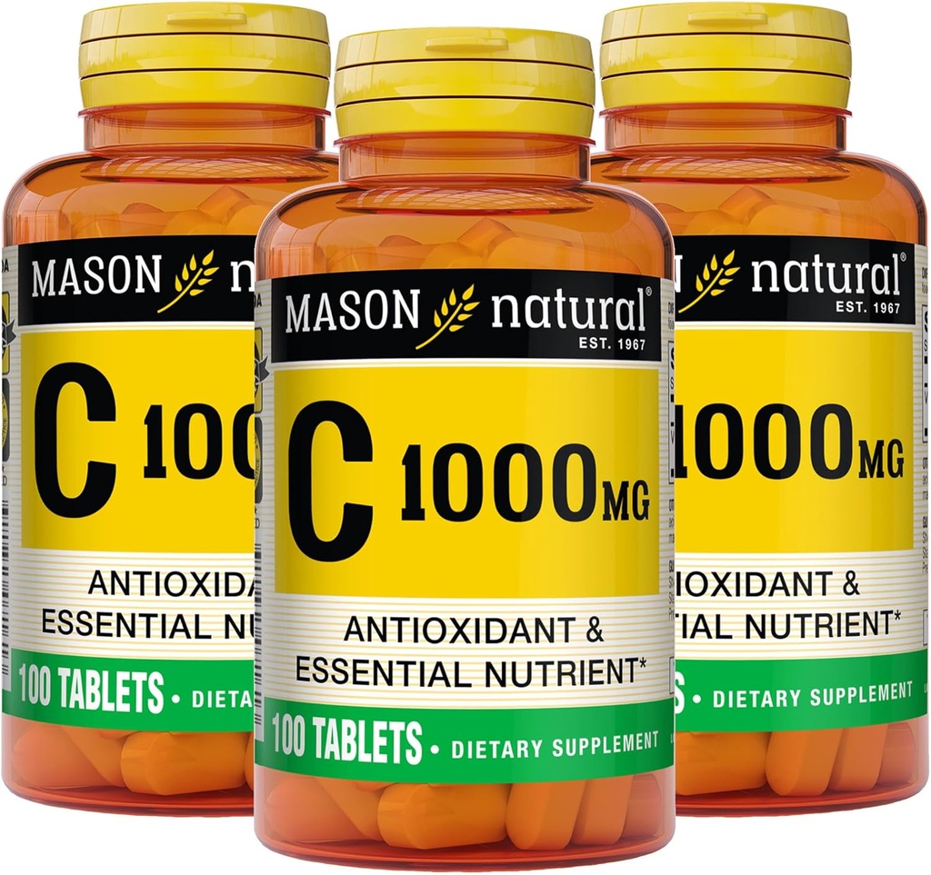 MASON Vitamine naturelle C 1000 mg, 300 jours d'approvisionnement, soutient un système immunitaire sain, antioxydant et nutriment essentiel, 3 paquets