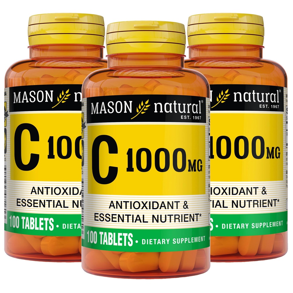 MASON Vitamine naturelle C 1000 mg, 300 jours d'approvisionnement, soutient un système immunitaire sain, antioxydant et nutriment essentiel, 3 paquets