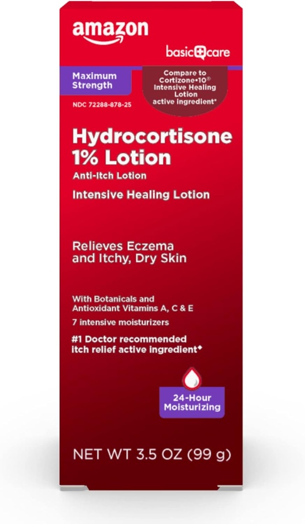 Soins de base Résistance maximale 1 % Lotion anti-itch hydrocortisone pour l'eczéma, 3,5 onces (paquet de 1)