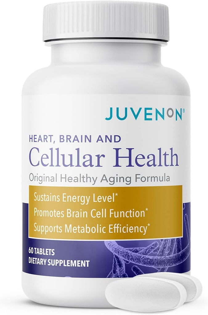 Juvenon Santé Cellulaire: Cœur, Supplément Cerveau avec Acétyl L-Carnitine et Biotine - Supporte la fonction NAD+, la production d'énergie, l'humeur, le métabolisme revitalisé, la concentration mentale et la clarté (60 comprimés)