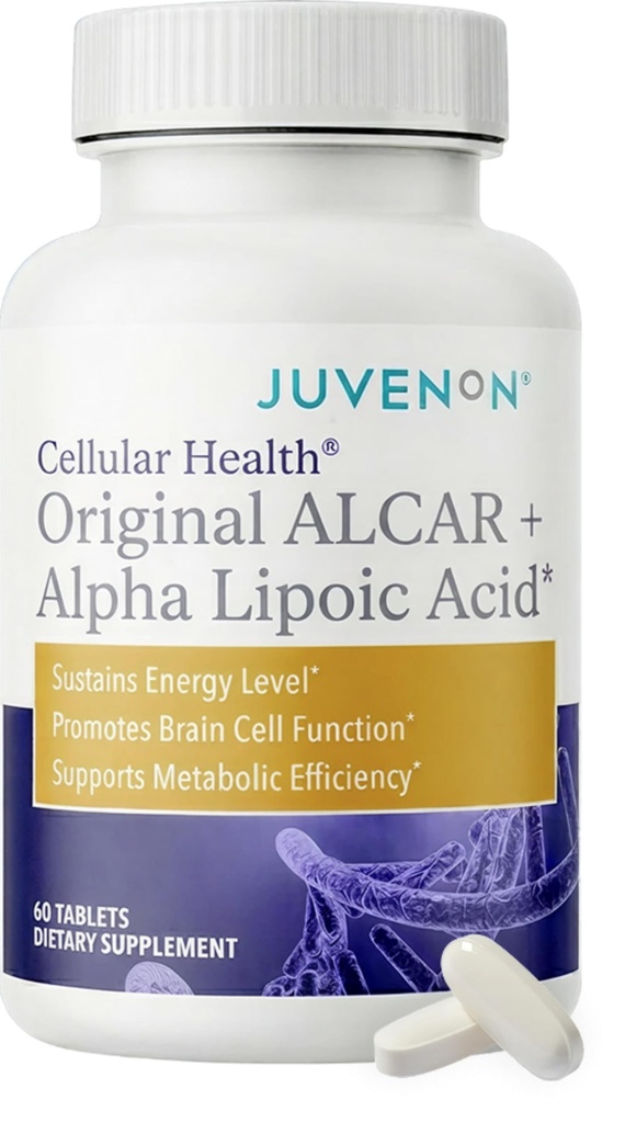 Juvenon Santé Cellulaire: Cœur, Supplément Cerveau avec Acétyl L-Carnitine et Biotine - Supporte la fonction NAD+, la production d'énergie, l'humeur, le métabolisme revitalisé, la concentration mentale et la clarté (60 comprimés)