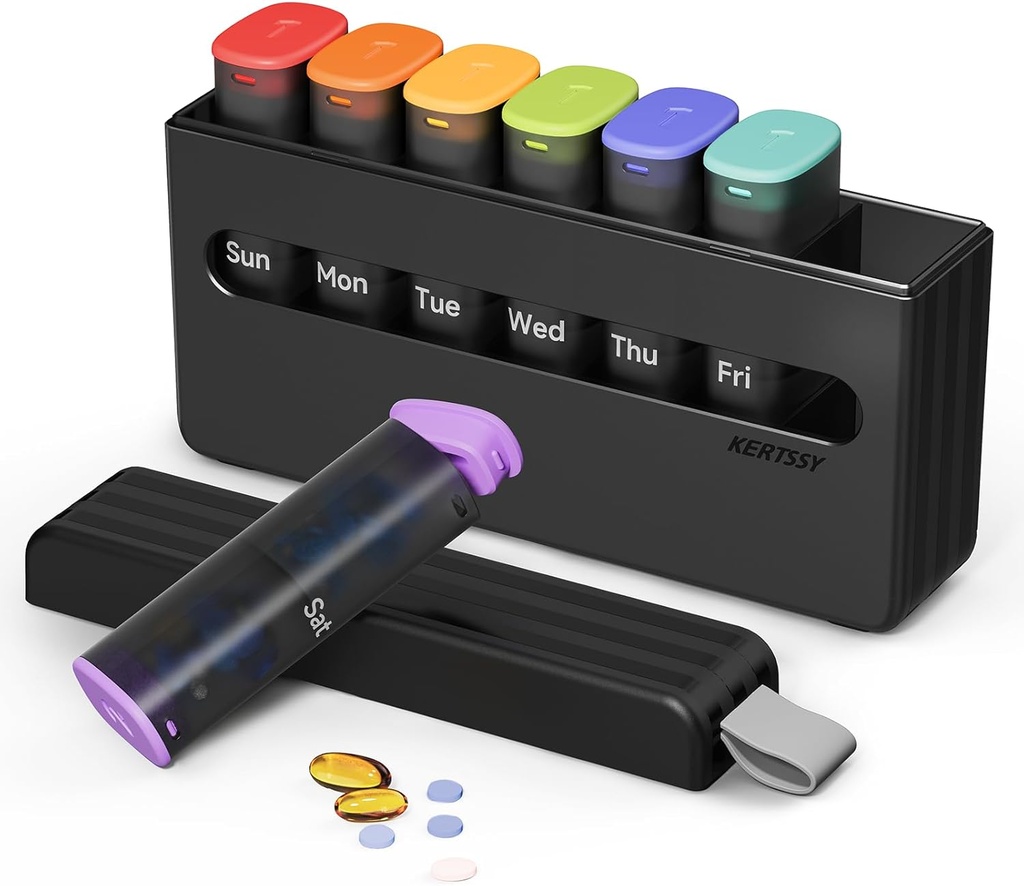 Organisateur de pilules hebdomadaires 2 fois par jour - Am Pm Pill Box 7 jours, grand cas de pilules de médecine à deux fois pour les médicaments quotidiens, vitamines, huiles de poisson, suppléments Portable semaine Pill Holder Container, Translucide Black