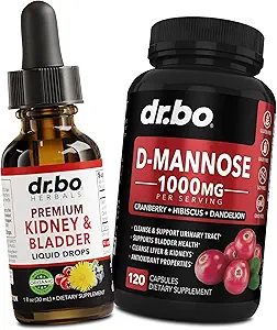 Suppléments alimentaires pour le rein et le mannose D - Suppléments biologiques pour la vésicule rénale gouttes et D-mannose naturel 500mg Capsules - Cranberry Renal Cleanse Detox Flush & Urinary Tract Cleanse Health Supplement