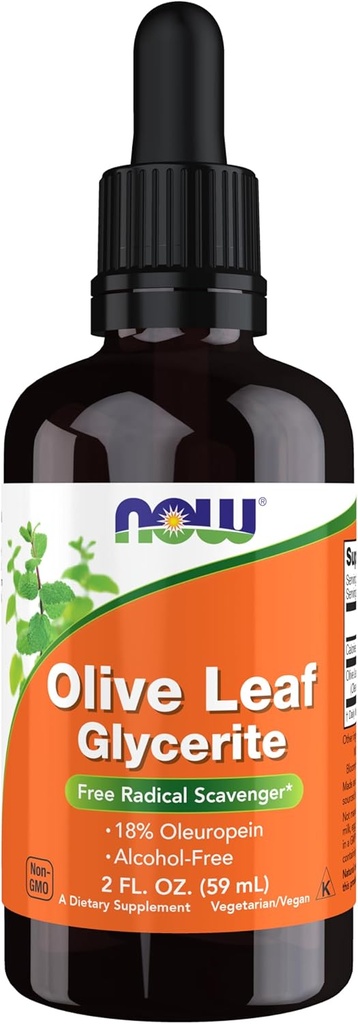 NOW Foods Supplements, Olive Leaf Glycerite Liquid, 18% Oleuropein, Dropper Included, Free Radical Scavenger*, 2-Ounce