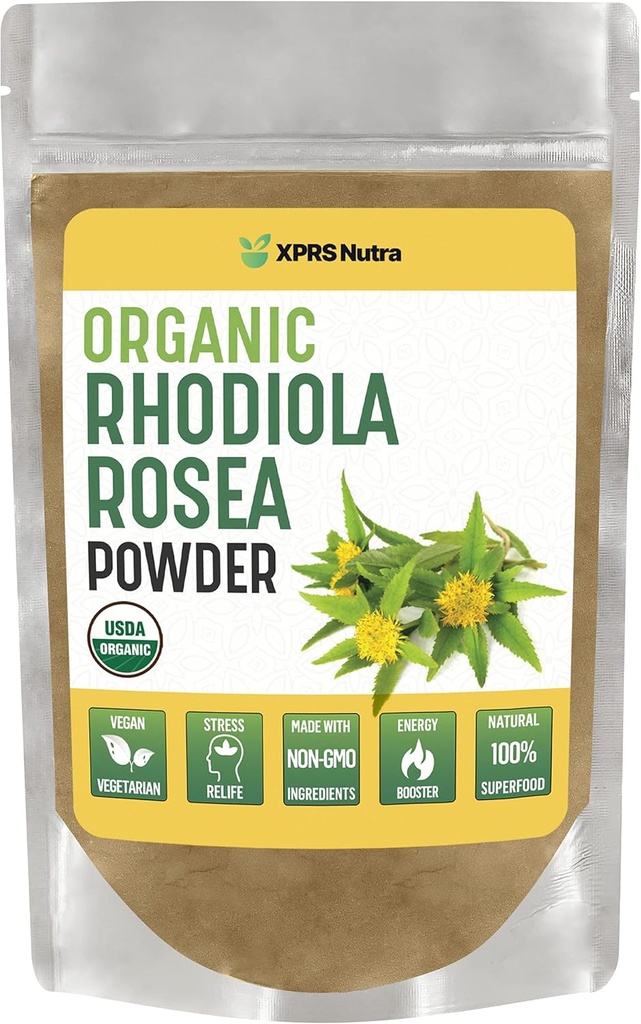 XPRS Poudre de rodiola biologique de Nutra - Premium USDA Poudre de rodiola biologique pour stimuler la cognition et la relaxation - Vegan Friendly Energy Booster (4 oz)