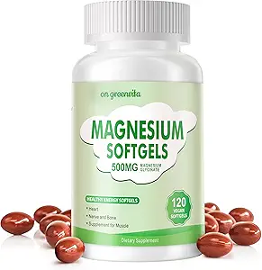 Supplément de magnésium Softgels, Absorption facile Magnésium Glycinate 500mg, Haute biodisponibilité Magnésium pour le sommeil et le soutien calme, Nerveux, Muscle & Bone Health 120 Softgels