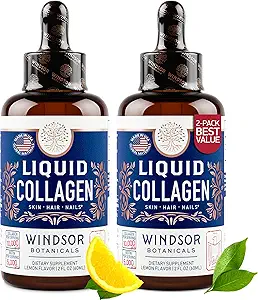 Collagène liquide avec Ashwagandha et L-Theanine - Haute absorption 100 000 mcg Hydrolysed Collagène Peptides gouttes liquides - Cheveux, peau, ongles Santé - Mood, niveaux d'énergie Support – 2oz, 60 portions.